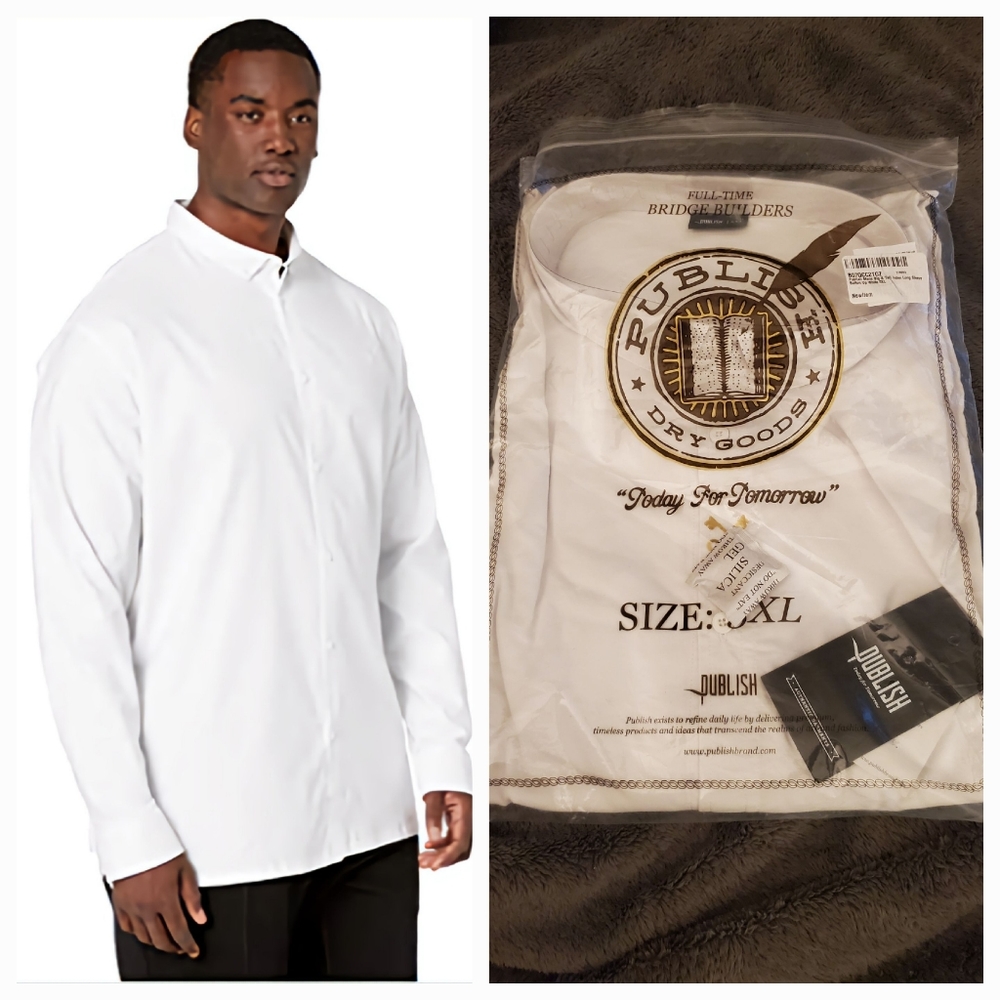 Publish White Cotton Index Long Sleeve Button Up 5X